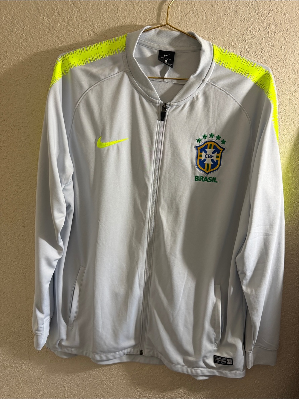 Nike White Brazil CBF Jacket with Neon Yellow Accents